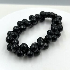 Vintage Black Double Strand Beaded Stretch Bracelet Glossy Round Beads Classic‎